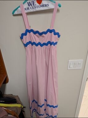Petal & Pup Pink Dress with Blue Trim